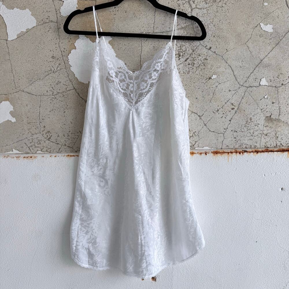 Vtg 90s Slip Dress White Jacquard Bridal Lingerie Romantic Lace Coquette Women S - Picture 1 of 8